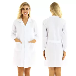 Women Mens White Long Sleeve Scrubs Lab Coat Medical Nurse Doctor Uniform Coat - Picture 1 of 18