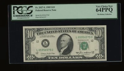 DBR 1985 $10 FRN San Francisco Fr. 2027-L PCGS 64 PPQ Serial L05956575C - Image 1 of 2