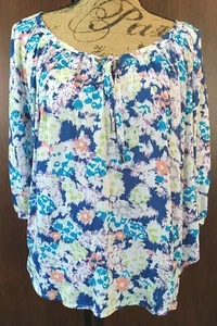 Rose And Rhyme Women Multicolor Floral Bubble Sleeve Blouse Size XL - Picture 1 of 9