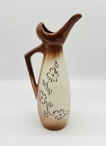 Vintage Sheffield MA Art Pottery Floral Dogwood Pitcher 9" Slim Redware Vase - Imagen 1 de 8