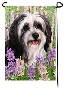 Frühlingsblumen Garten Flagge - schwarz-weiß Tibet Terrier - Bild 1 von 1