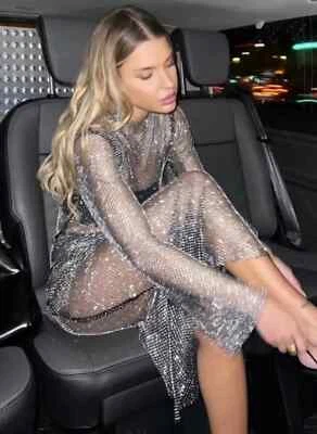 VESTIDO MIDI ZARA NUEVO MUJER FW23 $109 MALLA ESTRÁS NEGRO | 7901/933 _S,M Foto 1 de 4