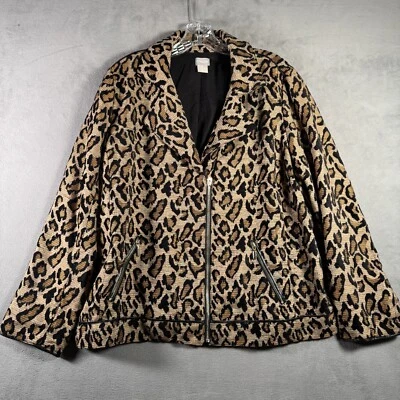 Chicos Womens Jacket L / 14 (2) Leopard Print Bomber Full Zip Mob Wife Casual - Image 1 of 4