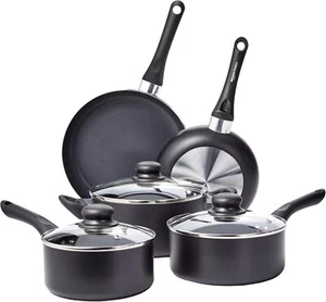 Non Stick Set 8-Piece Aluminum Kitchen Cookware Includes Pots Pans Black - Picture 1 of 6