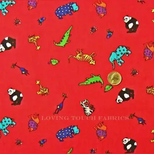 ZOO ANIMALS PANDA LION ELEPHANT ZEBRA HIPPO FABRIC PRICED PER 1/2 YD 18" X 44" - Bild 1 von 1
