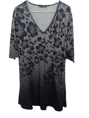 Vestido túnica Azalea Firmiana 3X talla grande floral ombre negro gris elástico cuello en V Foto 1 de 3