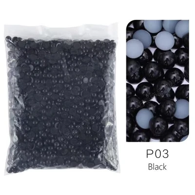 400  Black Color Acrylic FlatBack Half Pearl Bead Flat Back 8mm Scrapbook Craft - Image 1 of 4