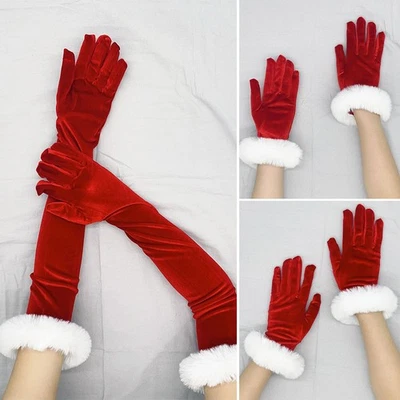 Women's Santa Costume Gloves Full Finger Coverage Soft Velvet Material - Image 1 of 4