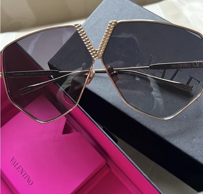 NEW VALENTINO V-HEXAGON VLS-115A WOMEN GRAY GOLD TITANIUM SUNGLASSES VALENTINO - Image 1 of 4