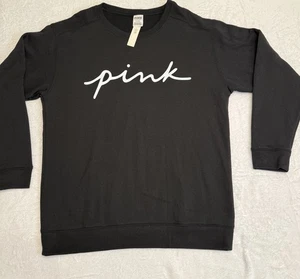 VICTORIA'S SECRET PINK Black Pullover Sweatshirt Black NWT - Picture 1 of 7