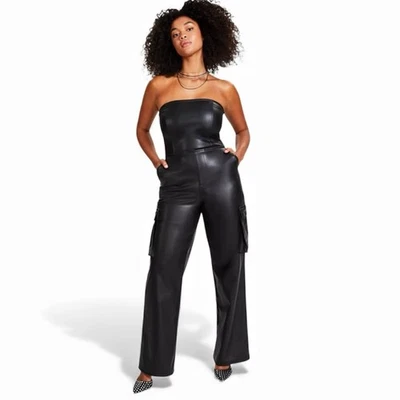 Mono Bar III para mujer negro sin tirantes imitación cuero bolsillo cargo talla 6 Foto 1 de 4