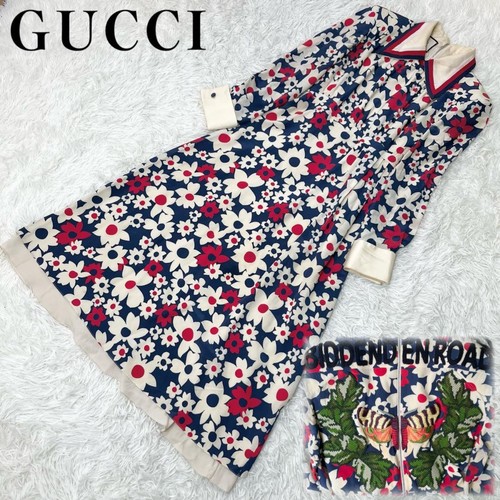 Autentico Gucci motivo floreale lunghezza lunga taglia 38 ricamo ape multicolore