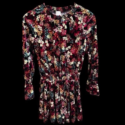 Mini Vestido Ella Moss Floral Terciopelo Mangas Largas Cintura Ajustada Niñas Talla 14 #073 Foto 1 de 4