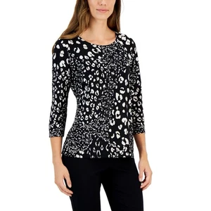 JM Collection Jacquard-Damentop mit Animal-Print – Medium - Bild 1 von 2