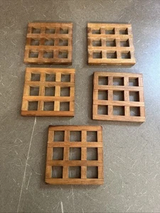 5 Sottobicchieri Vintage MCM Legno Teak Piatti Caldi Tavolo Set Sottobicchieri Giappone - Foto 1 di 6
