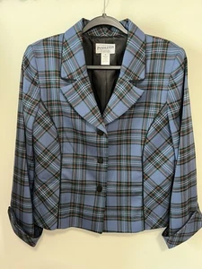Pendleton blazer 100% lana vergine vintage a quadri blu donna taglia 12 USA - Foto 1 di 17