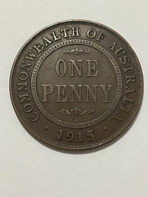 👀AUSTRALIAN 1915 H PENNY COIN SCARCE DATE 6 PEARLS KGV ANTIQUE  👀 - Image 1 of 2