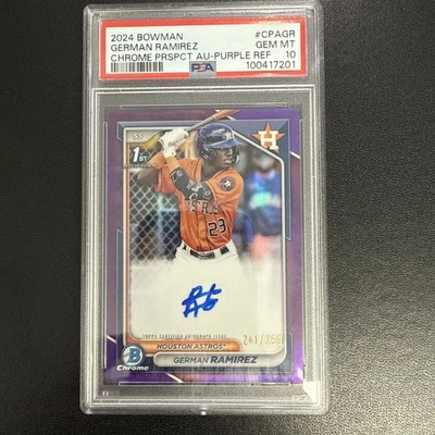 2024 Bowman Chrome GERMAN RAMIREZ Prospect Purple Refractor /250 AUTO PSA 10 - Image 1 of 2