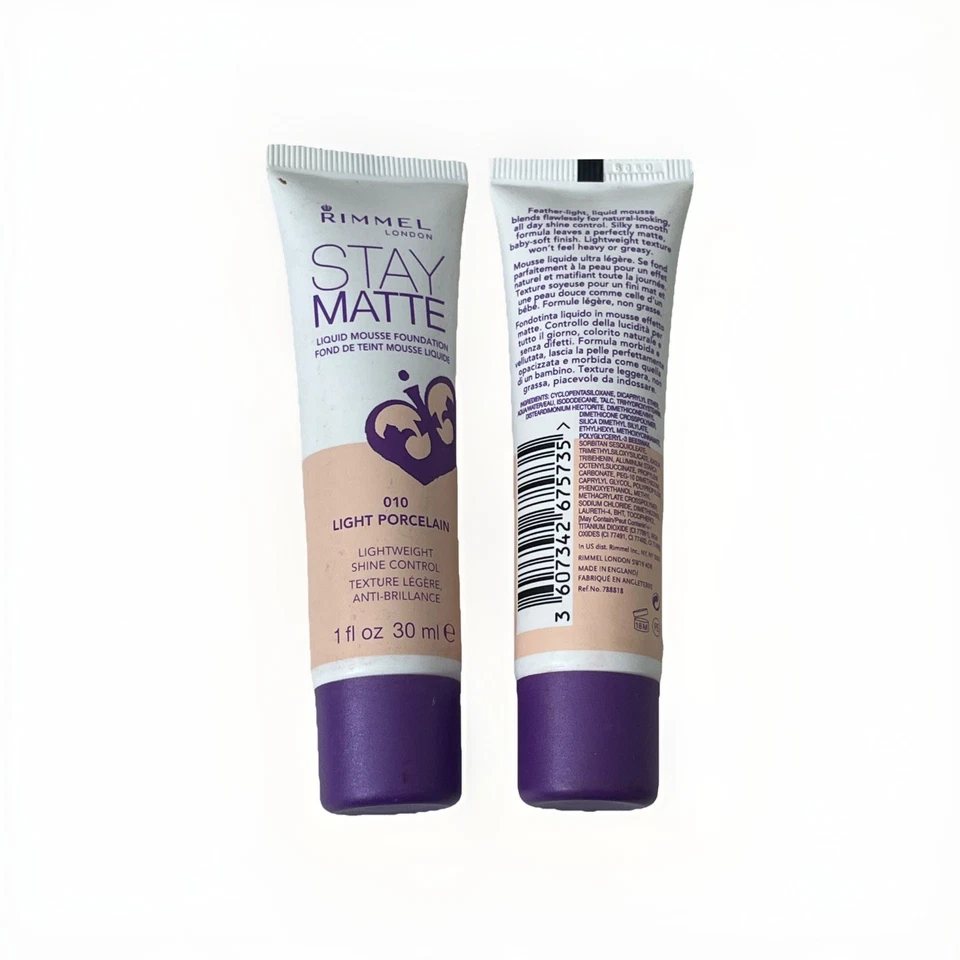 2x Rimmel London STAY MATTE Liquid Mousse #010 LIGHT PORCELAIN Foundation - Image 1 of 1