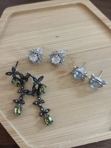 3 Paare Ohrringe Ohrschmuck Peridot Quartz Aquamarin Ohrstecker - Bild 1 von 6