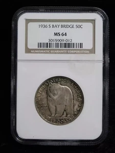 1936-S 50c Bay Bridge Commemorative Silver Half Dollar - NGC MS64 - Picture 1 of 2