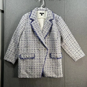 Dennis Basso Tweed Notched Lapel Jacket with Fray Royal Blue Size 26W - Picture 1 of 11