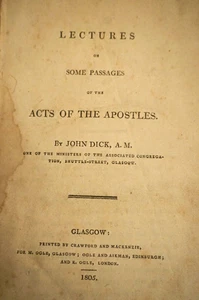 Lectures on the Acts of the Apostles by John Dick    1805 1st Edition  RARE - Imagen 1 de 3