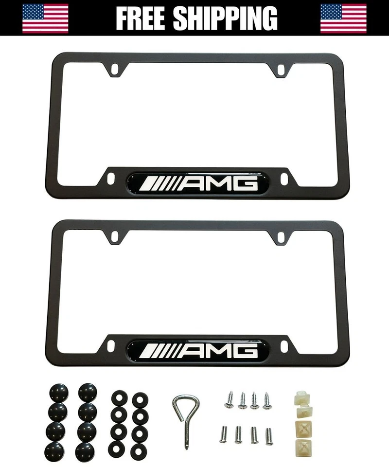 Mercedes AMG License Plate Frame (Black Aluminum) - 2 Pc Set w/ Hardware - Image 1 of 1