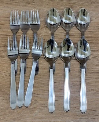 Juego de 12 piezas de acero inoxidable - 6 cuchara + 6 tenedor con apto para alimentos, apto para lavavajillas. Foto 1 de 4