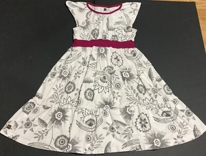 Girls Tea Collection White Twirl Dress w/Gray Print & Magenta Trim Size 7 EUC - Picture 1 of 3