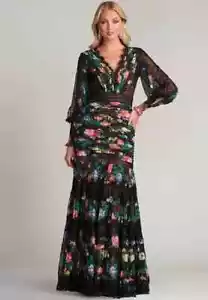 TADASHI SHOJI EVENING DRESS/GOWN LORELY PLUS SIZE 16 Q FLORAL LACE MAXI V- NECK - Picture 1 of 15