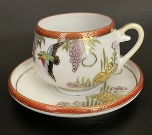 Kutani China Handpainted In Japan Lithophane Geisha Demitasse & Saucer Wisteria - Picture 1 of 16