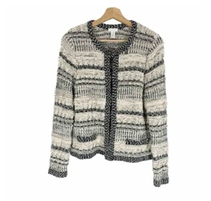 Chicos Knit Cardigan Sweater Black White Sz 2 - Picture 1 of 14