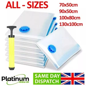 Travel Vacuum Suction Bag Save Space Shrinks Bedding Clothes Storage 4 Sizes UK - Picture 1 of 21