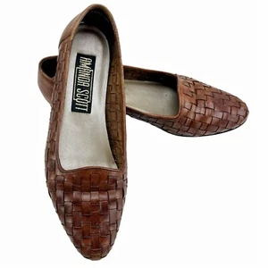 Amanda Scott Shoes Womens Size 8 Flats Loafers Woven Leather Brazil Cognac Brown - Picture 1 of 12