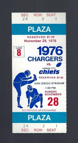 DAN FOUTS - VINTAGE 1976 KANSAS CITY CHIEFS @ SAN DIEGO CHARGERS FULL TICKET Cover