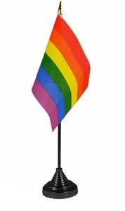 RAINBOW TABLE FLAG 6"X4" WITH BASE Gay pride festival party protest club - Picture 1 of 1