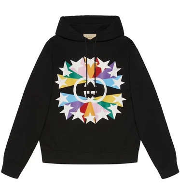 Gucci Rainbow Star Burst Black Hoodie Interlocking GG US Size Small Authentic - Image 1 of 4