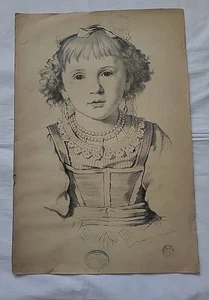 Lápiz de dibujo niña siglo XIX firmado y estampado RARO - Imagen 1 de 20