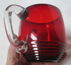 Vintage Ribbed Ruby Glass Coffee Mug-Applied Clear Handle-Paden City Possibly - Picture 1 of 4