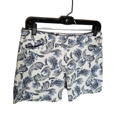 White House Black Market Shorts Women's 2 Paisley Floral Chino Blue Black White - Image 1 of 4