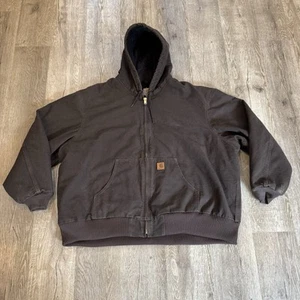 Vintage Carhartt Canvas Jacke Herren 4XL dunkelbraun Kapuze Reißverschluss Mantel DKB - Bild 1 von 8