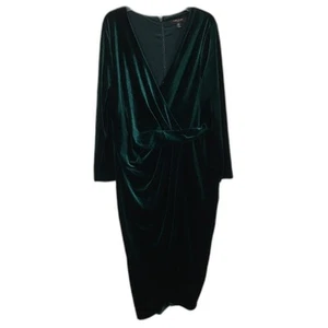 NEW Forever New Green Velvet Long Sleeve Split Midi Dress Ladies Size AU 20 - Picture 1 of 4