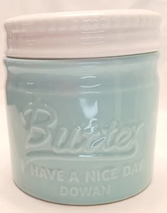 Dowan Ceramic French Butter Bell Keeper Crock Mason Jar Blue & White Embossed - Picture 1 of 8