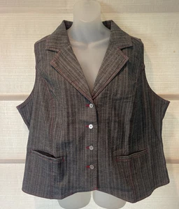 NWT D & Co. Denim + Company Gray Vertical Stripe Red Stitching Stretch  Vest~1X - Picture 1 of 9
