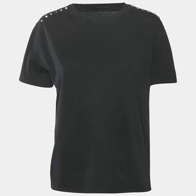 Camiseta Valentino Negra Algodón Tejido Detalle Tachuelas Cuello Redondo S Foto 1 de 4