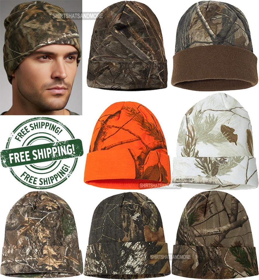 Mens Ladies Camo Cuffed Beanie Hat Realtree Max Mossy Oak Edge AP Blaze NEW! - Image 1 of 1