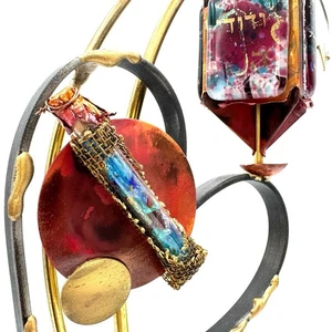 VTG Gary Rosenthal Art Glass & Metal Rotating Wedding Heart Dreidel Shards Tube - Picture 1 of 24