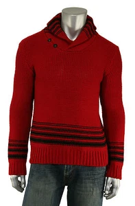 Men's Ralph Lauren RRL Vintage Red Heavy Wool Shawl Neck Sweater New $495 - Picture 1 of 4