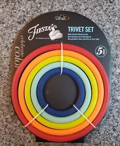 NEW Fiesta 5 Piece Multicolor Silicone Rings Trivet Set - Picture 1 of 5